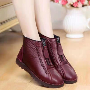 Women snow boots winter thick faux fur front zipper warm ankle boots