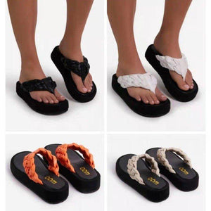 Chunky platform woven strap flip flops for women