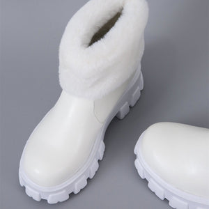 Women faux fur slip on short chunky platform boots