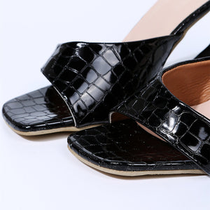 Women square open toe slip on chunky heel sandal