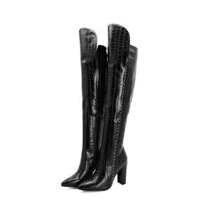 Women chunky high heel side zipper over the knee boots