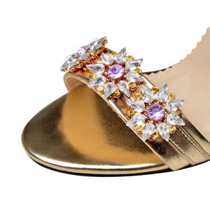 Women peep toe floral rhinestone strap stiletto heels