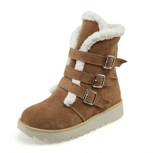 Women solid color buckle strap winter short snow boots