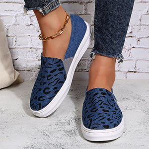 Women thick sole flat canvas leopard slip on sneaker