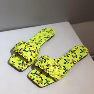 Women butterfly printed braid strap slides summer slippers