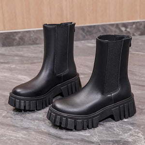 Women chunky platform mid calf back zipper chelsea boots