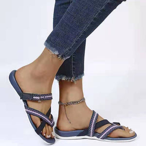 Women new fashion flip flop magic tape slide flat sandals