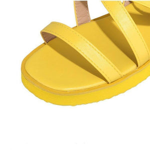 Women peep toe buckle criss cross ankle strap flat sandals