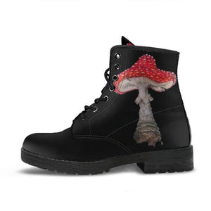 Women mushroom printed chuny low heel short lace up boots