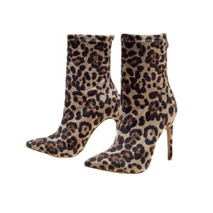 Women pointed toe leopard printed stiletto high heel sock booties