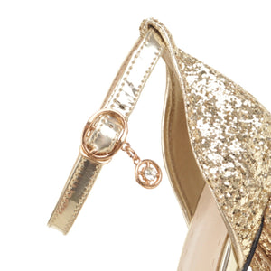Women peep toe buckle strap pendant glitter high chunky heels
