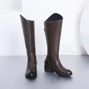 Women solid color medium chunky heel knee high boots