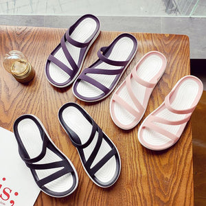 Women summer beach peep toe hollow breathable slide flat sandals