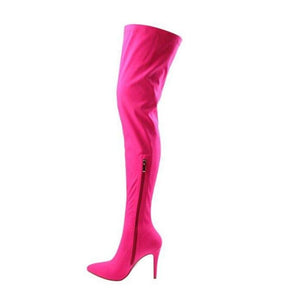 Women sexy solid color stiletto pointed toe elastic over the knee boots