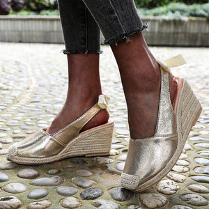 Women round toe slingback bow slip on espadrille wedge sandals