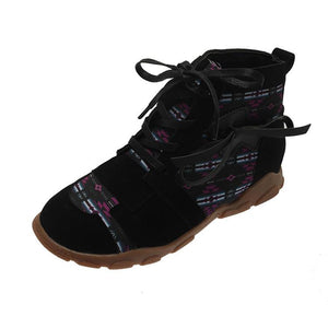 Women lace up pattern ankle short flat boots
