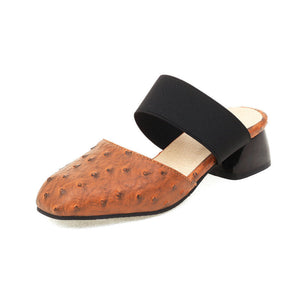 Women fashion chunky heel elastic strap closed toe sandals