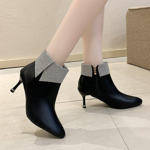 Women fashion ankle turn down pointed toe stiletto heeled boots