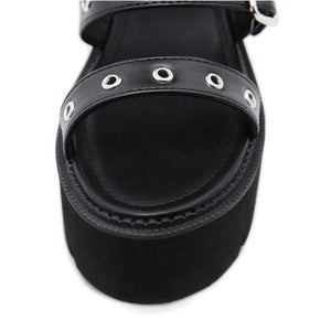Women punk buckle strap chunky platform high heel roman sandals