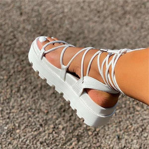 Women chunky platform lace up slingback strappy sandals
