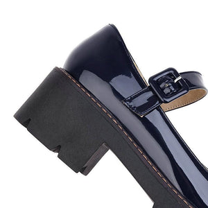 Women mary jane buckle strap slip on platform chunky heel loafers