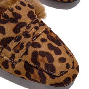 Women winter fuzzy warm slip on mules | closed toe flat slippers