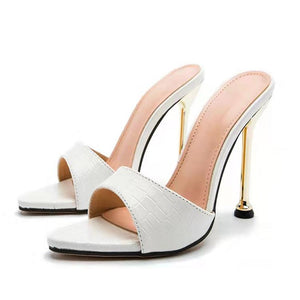 Women summer casual snakeskin peep toe stiletto high heels
