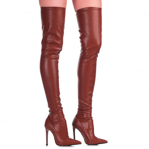 Women sexy pointed toe stiletto high heel elastic over the knee boots