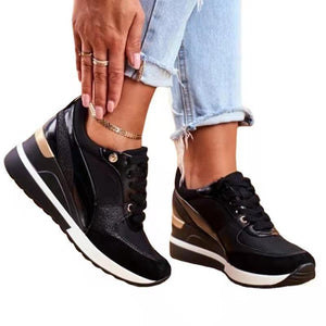 Women color block lace up casual wedge sneakers