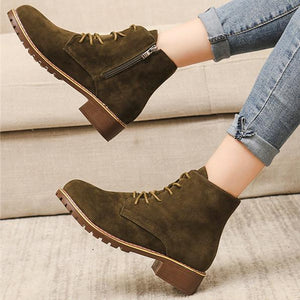 Women square chunky heel lace up ankle motorcycle boots