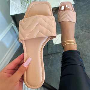 Women square peep toe one strap summer beach slide sandals