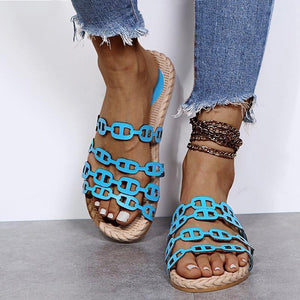 Women open toe black strap 
summer slide sandals