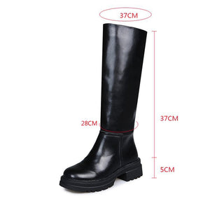 Women fashion chunky platform round toe slip on knee high boots