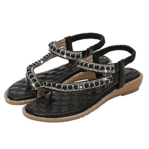 Women fashion rhinestone strap clip toe flat sandals