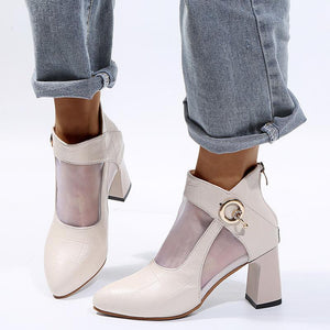 Women fashion metal buckle block heel sexy boots