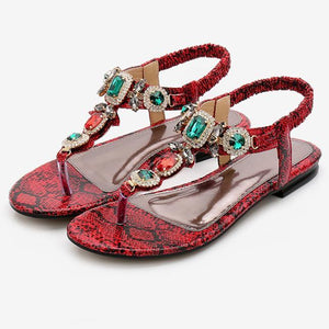 Women beautiful rhinestone 
ankle strap flat bohemian sandals