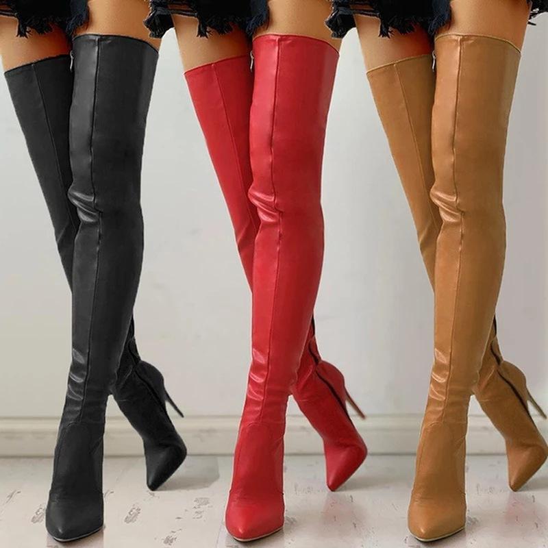 Women over the knee side zipper solid color stiletto high heel boots