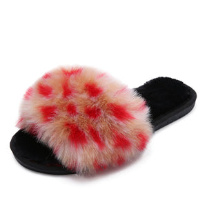 Women's colorful patchwork fuzzy slippers indoor shoes