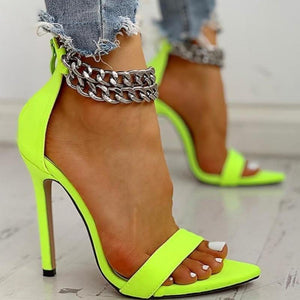 Women sexy chain ankle strap pointed toe stiletto high heels
