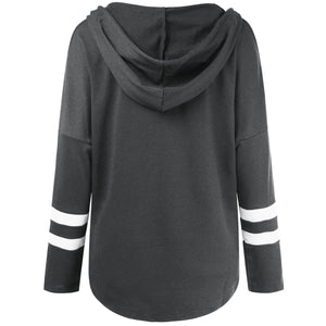 Women v neck stripe prined sleeve pullover hoodie sweatshirt