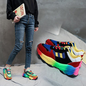 Women fashion colorful lace up slip on platform sneakers