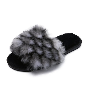 Women's colorful patchwork fuzzy slippers indoor shoes