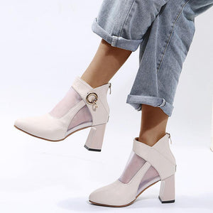 Women fashion metal buckle block heel sexy boots