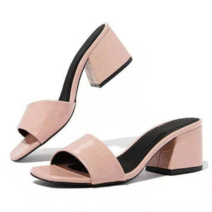 Women square peep toe summer slide block heels