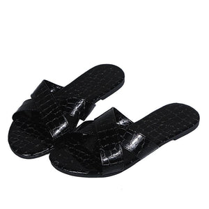Women summe slides flat peep toe criss cross stap slippers