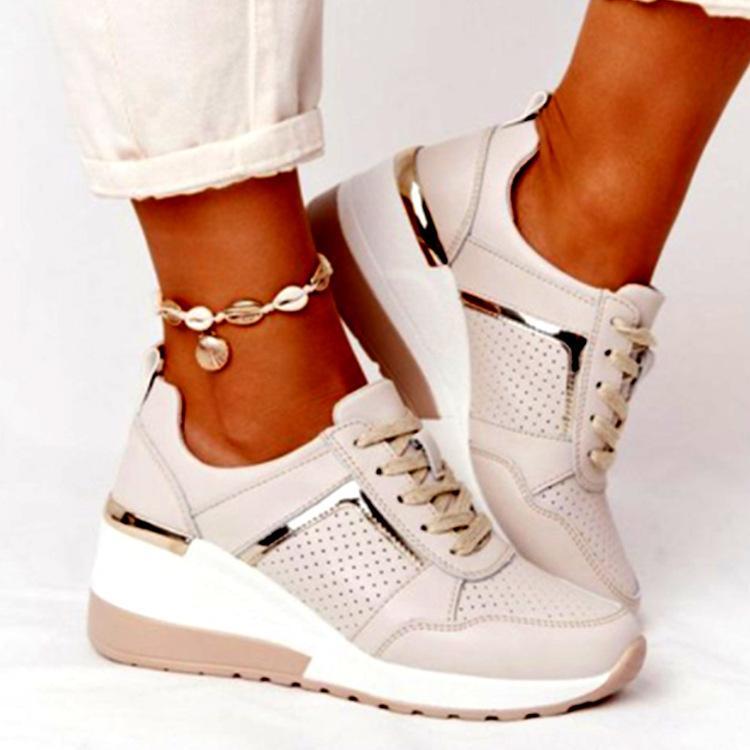 Women summer front lace chunky platform wedge sneakers