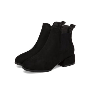 Women casual chunky heel round toe ankle chelsea boots