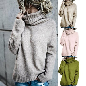 Women knit long sleeve solid color turtleneck pullover sweater