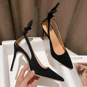 Women bowknot back hollow pointed toe stiletto heels