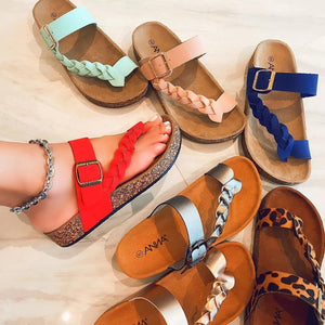 Women woven strap buckle soft sole comfortable slide sandals